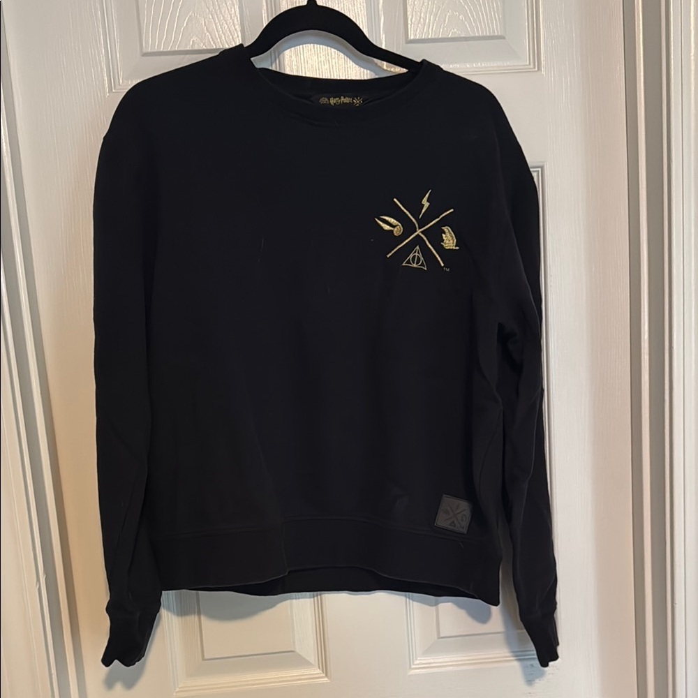 Harry Potter Black Crewneck Sweater with Gold Details- Large